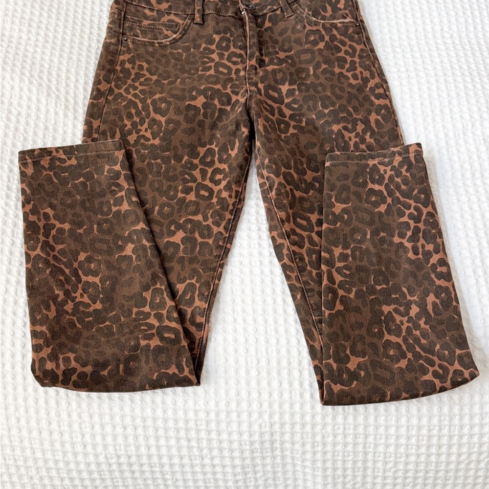 Tractr Leopard Print Skinny Jeans - Brown 27